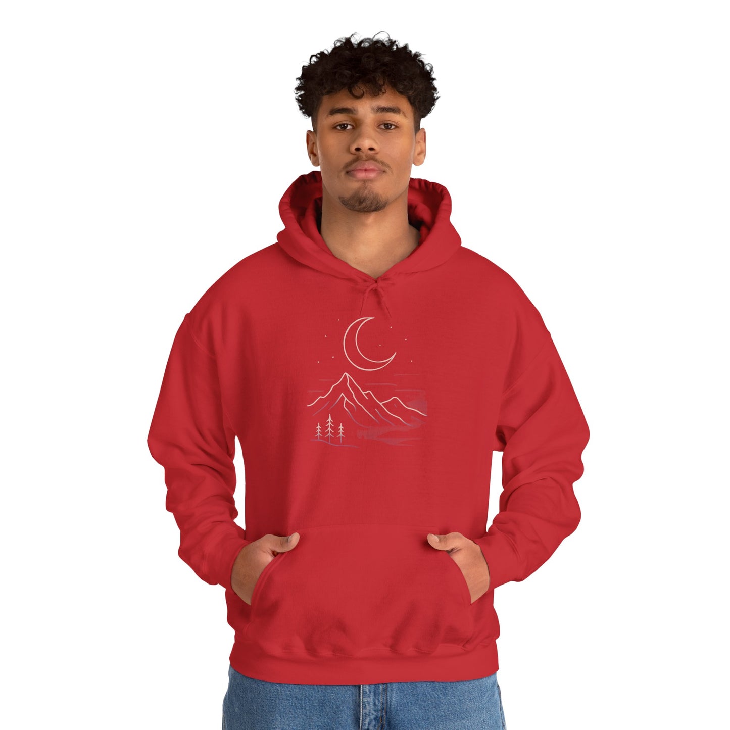 Mountain Moonline Hoodie — base camp vital gear- Minimal Crescent & Peaks Graphic Sweatshirt