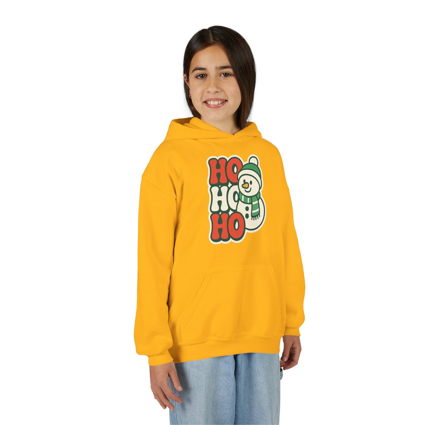 Youth kids Christmas Hoodie - 'HO HO HO' Snowman Holiday Sweatshirt