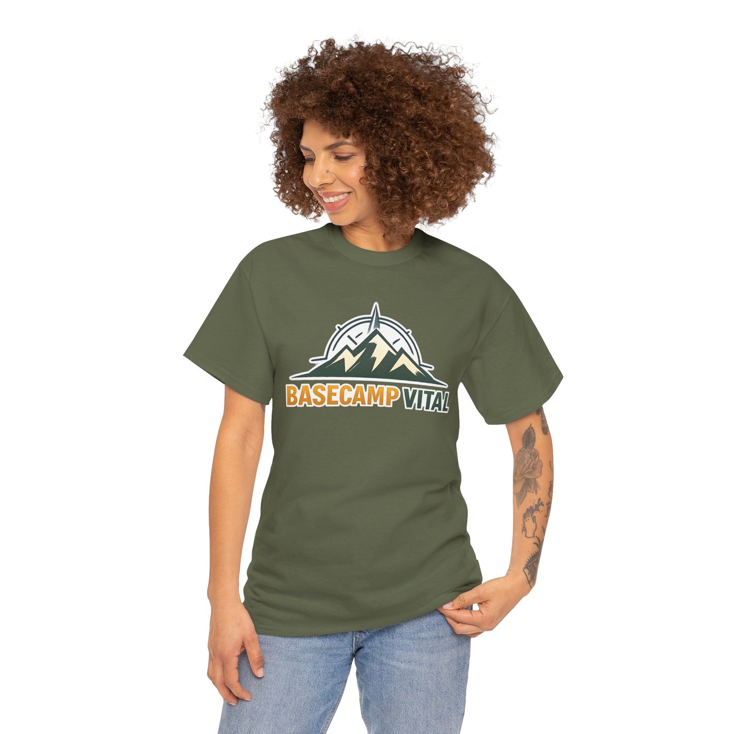 Base Camp Vital Mountain Compass Crewneck T-Shirt | Outdoor Hiking Graphic Tee | Midweight Cotton Trail Shirt (free shipping)