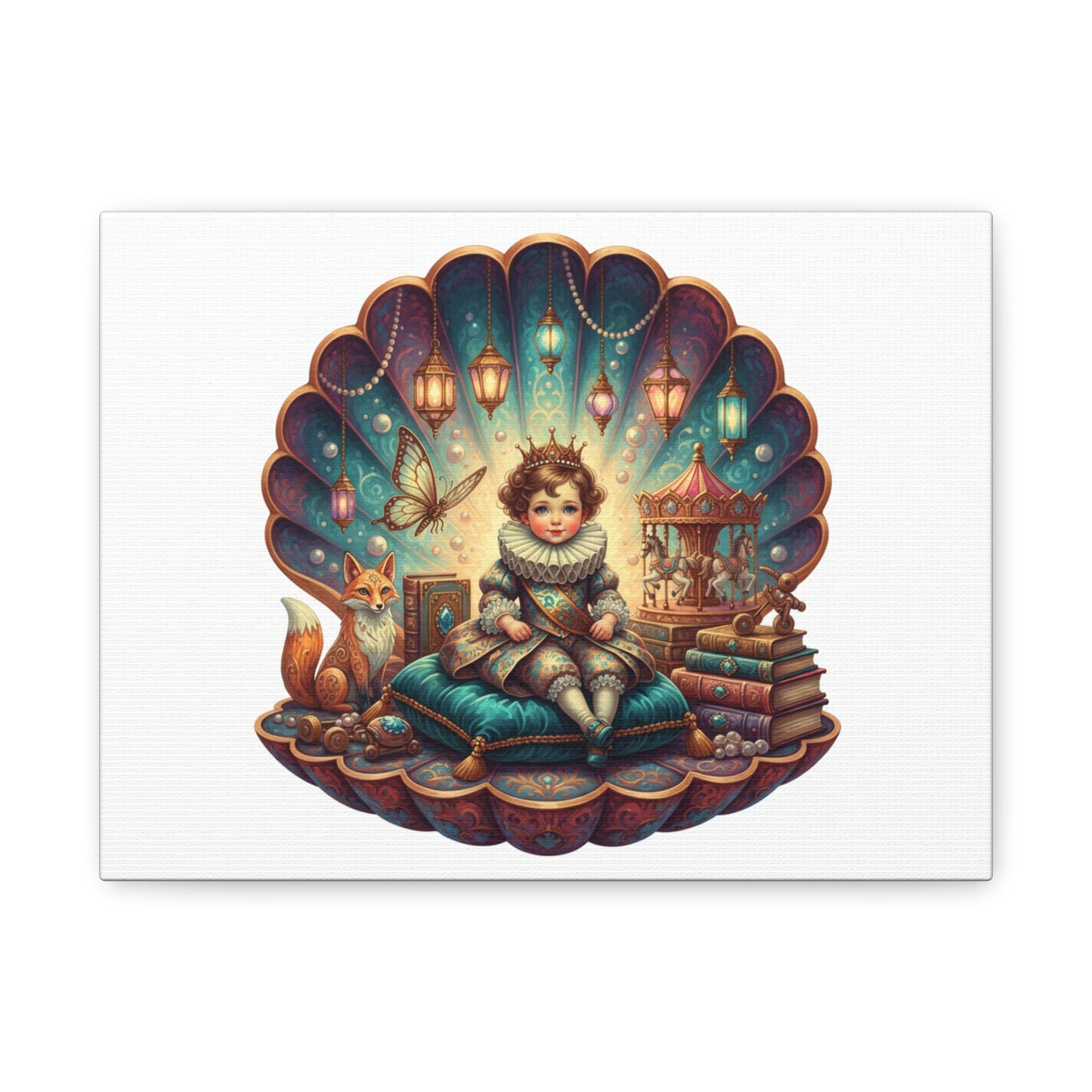 Magical Shell Nursery Canvas — Whimsical Child & Fox luxury Art Print (free shipping)