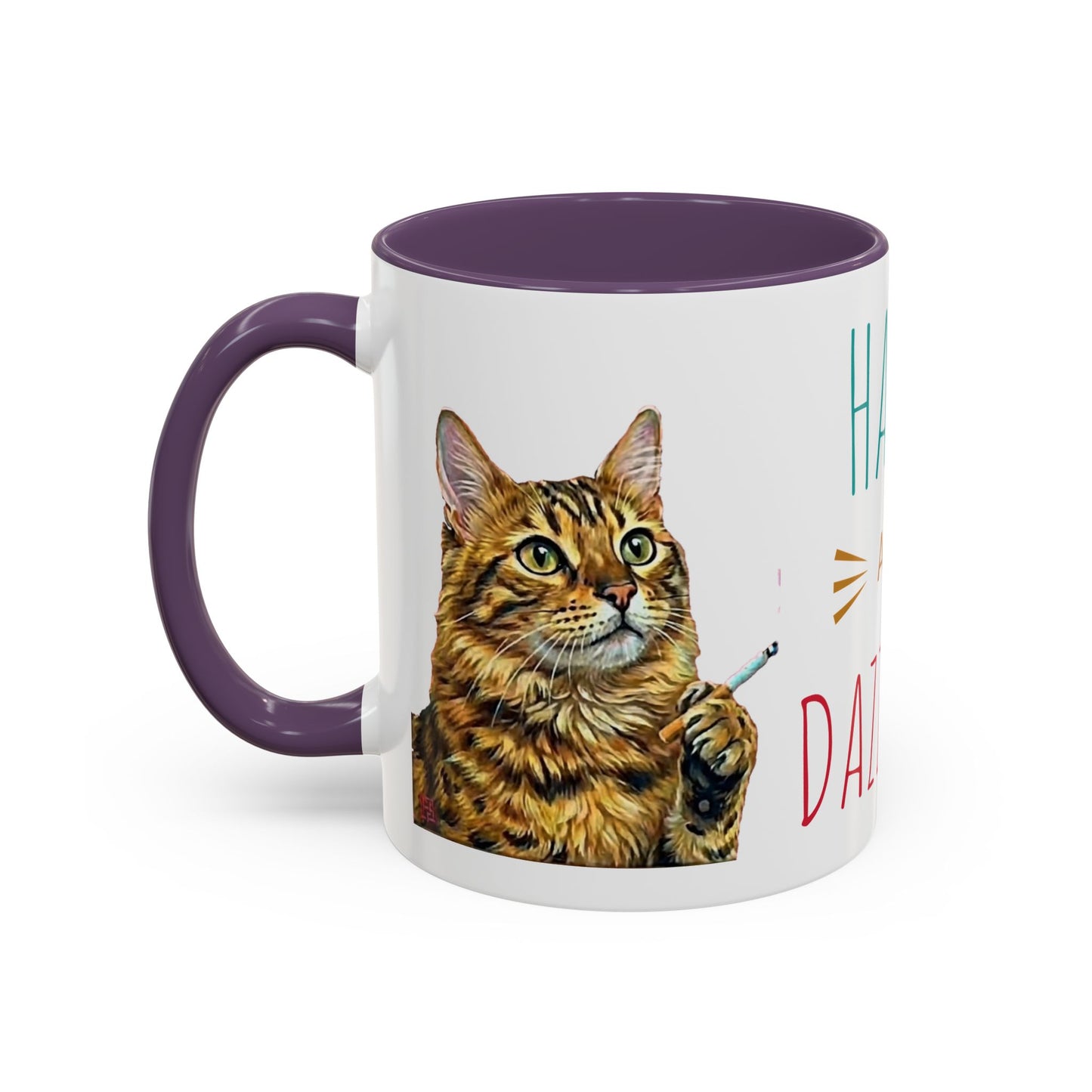Happy and Dazzling smoking Cat Coffee Mug- cat smoking cigarette- funny (free shipping)