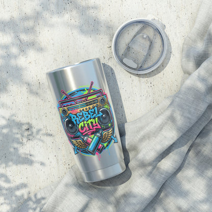 20oz Tumbler — Stainless Steel Travel Cup- 'Rebel City' neon spray paint