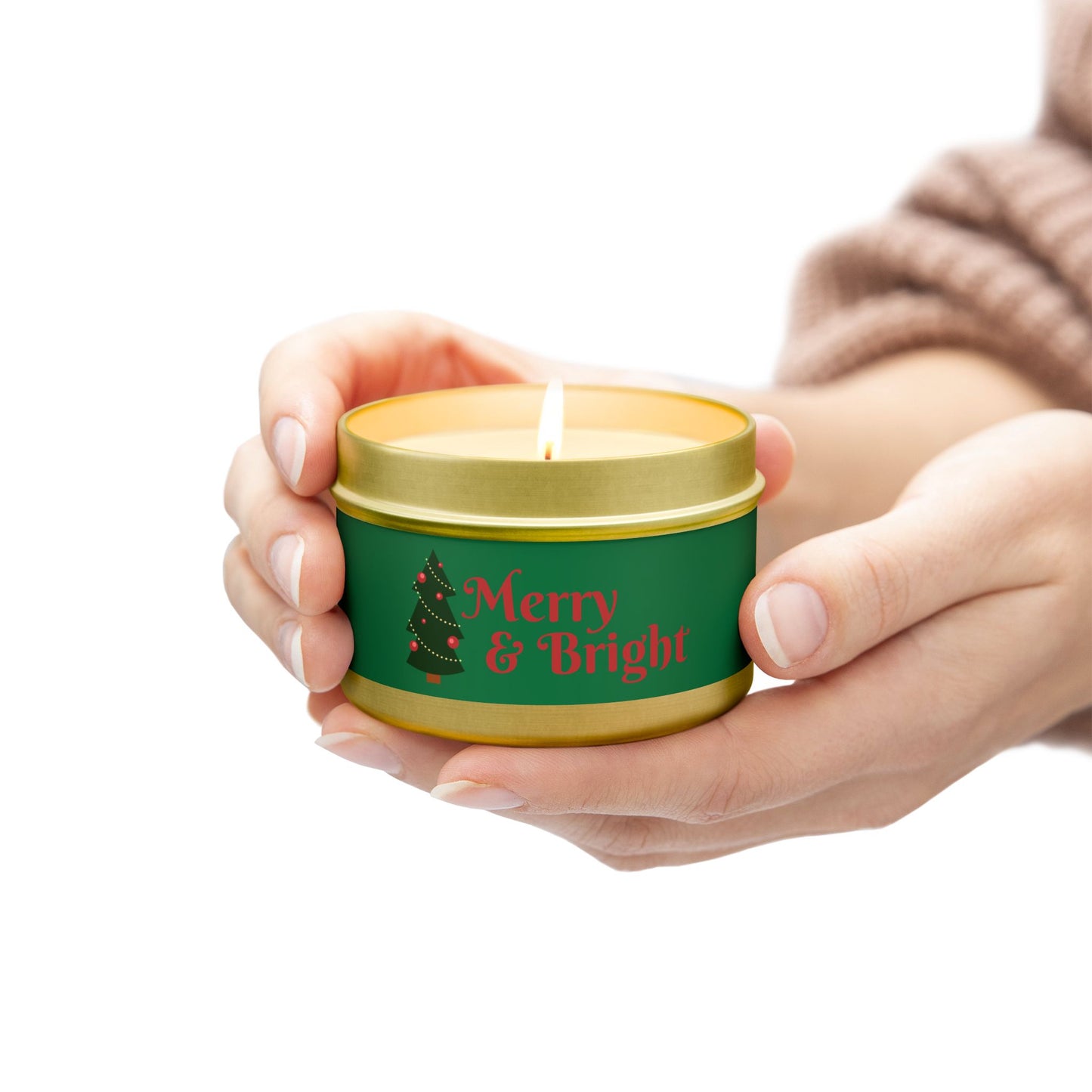 Merry & Bright Christmas eco-friendly Tin Candle — Holiday Scented Soy Candle- the give back candle collection