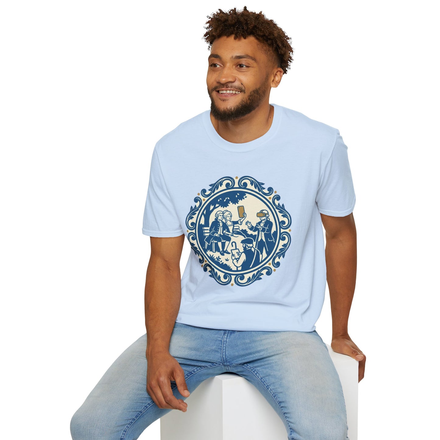 Vintage Blue Rococo Smartphone Toile -  T-Shirt