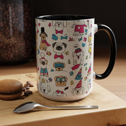 Cute Party Dogs Accent Coffee Mug (11/15oz) — Colorful Puppy Pattern Gift Mug