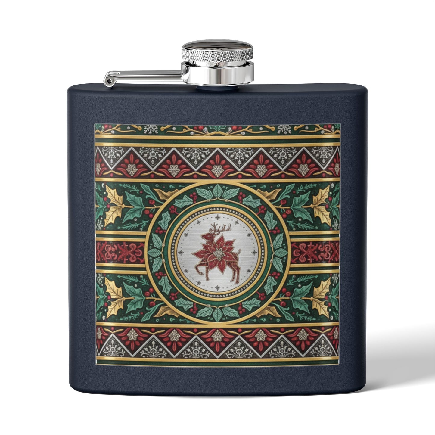 Holiday Poinsettia Flask — 6oz Stainless Steel Christmas Hip Flask (free shipping)