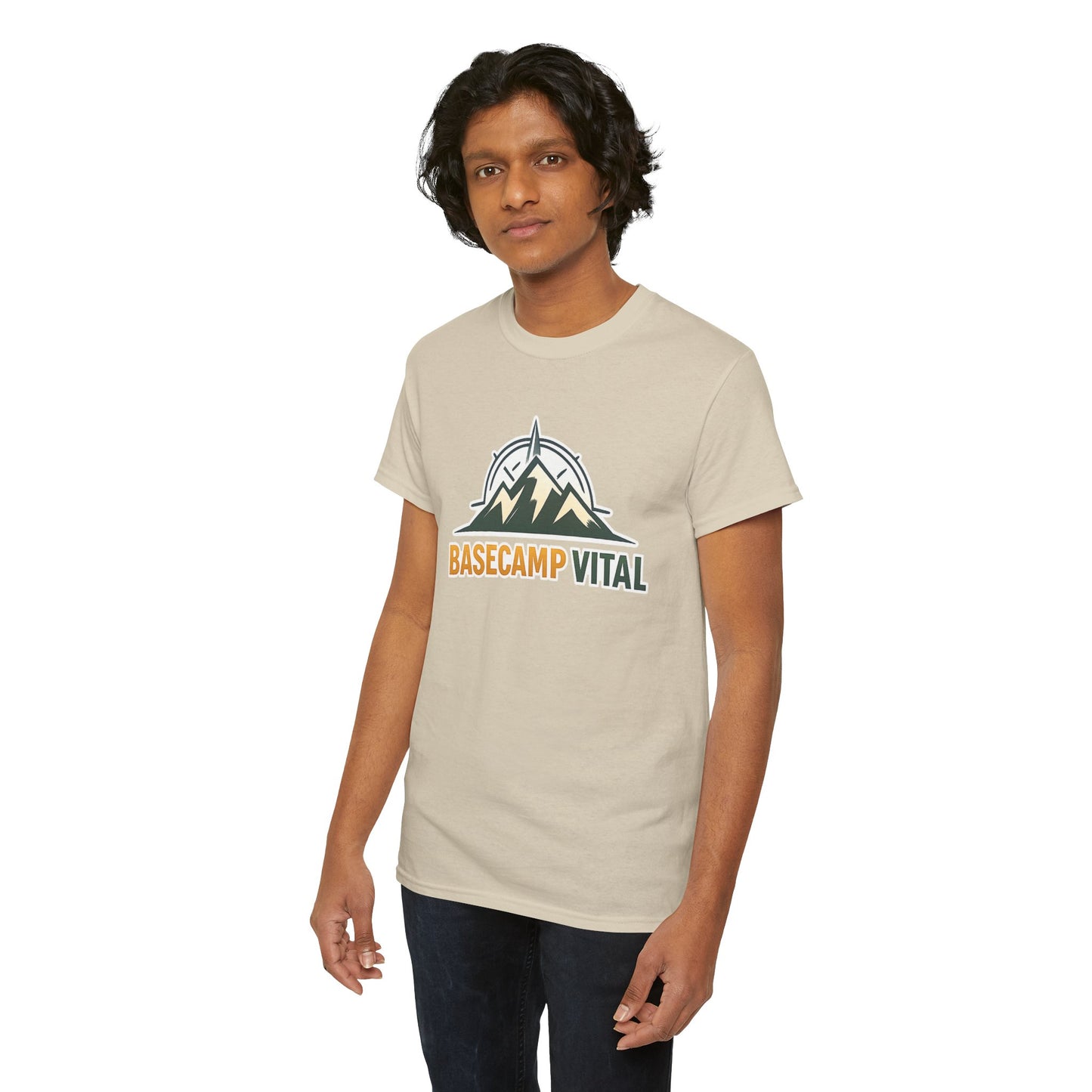 Base Camp Vital Mountain Compass Crewneck T-Shirt | Outdoor Hiking Graphic Tee | Midweight Cotton Trail Shirt (free shipping)