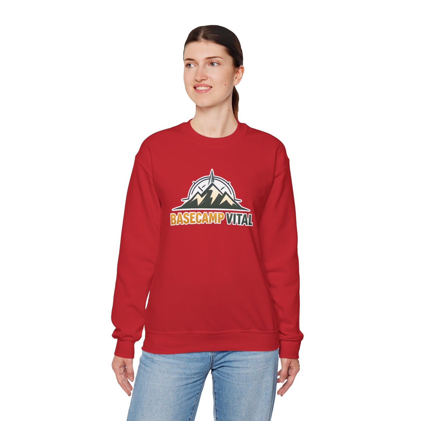 Base Camp Vital Mountain Embroidered Crewneck Sweatshirt | Cozy Hiking & Camping Pullover | 50/50 Midweight  Vital Mountain Crewneck Sweatshirt — Outdoor Adventure Logo Pullover (free shipping)