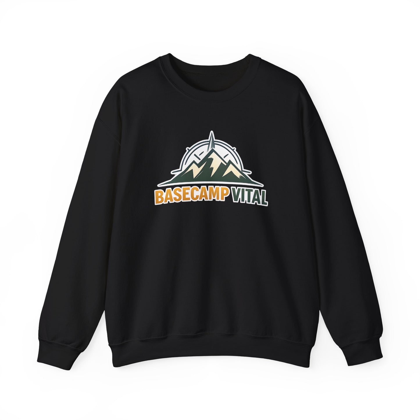Base Camp Vital Mountain Embroidered Crewneck Sweatshirt | Cozy Hiking & Camping Pullover | 50/50 Midweight  Vital Mountain Crewneck Sweatshirt — Outdoor Adventure Logo Pullover (free shipping)