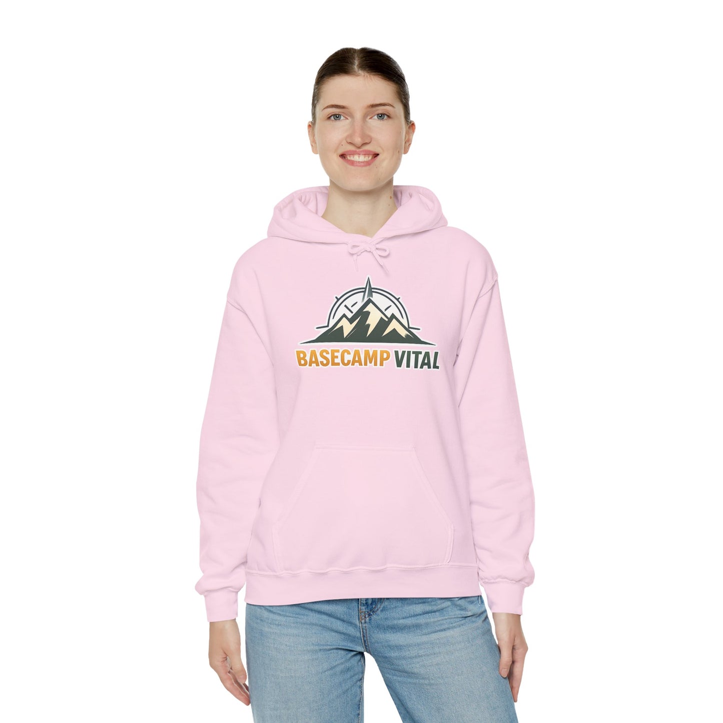 Base Camp Vital Outdoor Fleece Hoodie | Mountain Compass Graphic Pullover | 50/50 Midweight Trail Hoodie  Vital Hoodie  (free shipping)