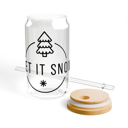 Let It Snow Sipper Glass — 16oz Holiday Tumbler with Bamboo Lid & Straw