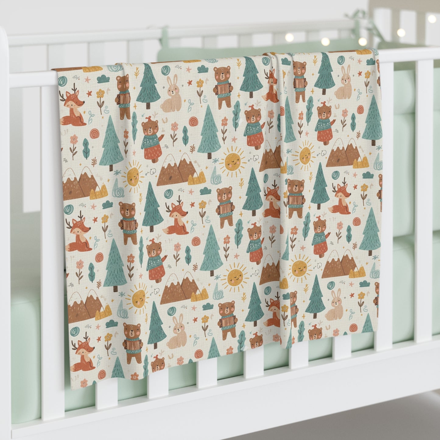 BoHo Woodland creatures camping - Baby Swaddle Blanket