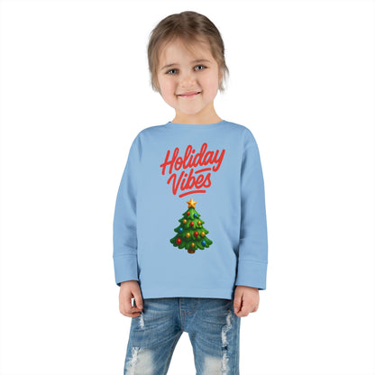 Holiday Vibes unisex Toddler Long Sleeve Tee – Cute Christmas Tree Kids Shirt