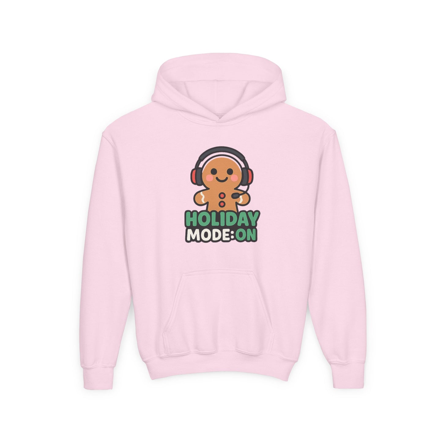 Youth Hoodie — 'Holiday Mode On' Gingerbread Headphone Christmas Sweatshirt