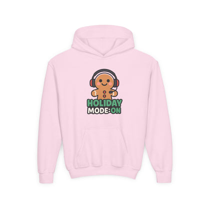 Youth Hoodie — 'Holiday Mode On' Gingerbread Headphone Christmas Sweatshirt
