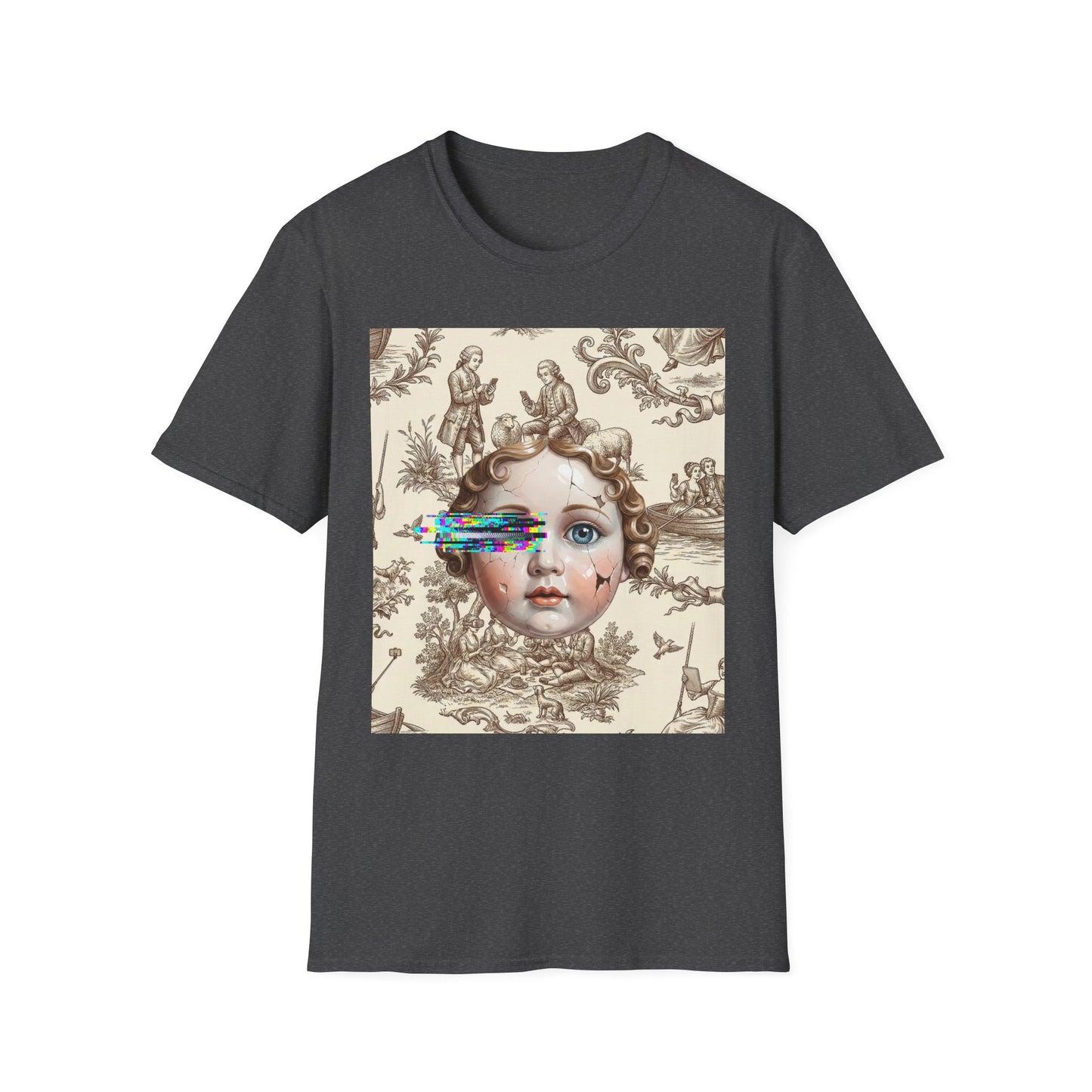 Vintage Doll Face Tee with Glitch Paint Splash