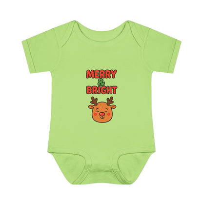 Merry & Bright Baby Bodysuit - Cute Reindeer Christmas Infant Onesie