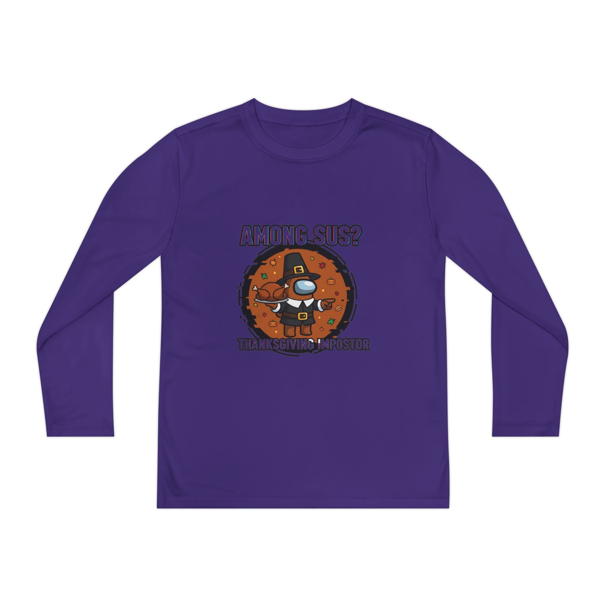 Among Sus? Thanksgiving Impostor Youth Tee, Fun Youth T-Shirt, Gamer Apparel for Kids, Long Sleeve Graphic Tee, Funny Thanksgiving Gift