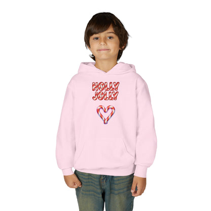 Youth Hoodie — "Holly Jolly" Candy Cane Heart Christmas Sweatshirt