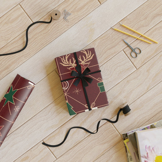 Festive Holiday Gift Wrap Roll - Christmas Trees & Stars Design