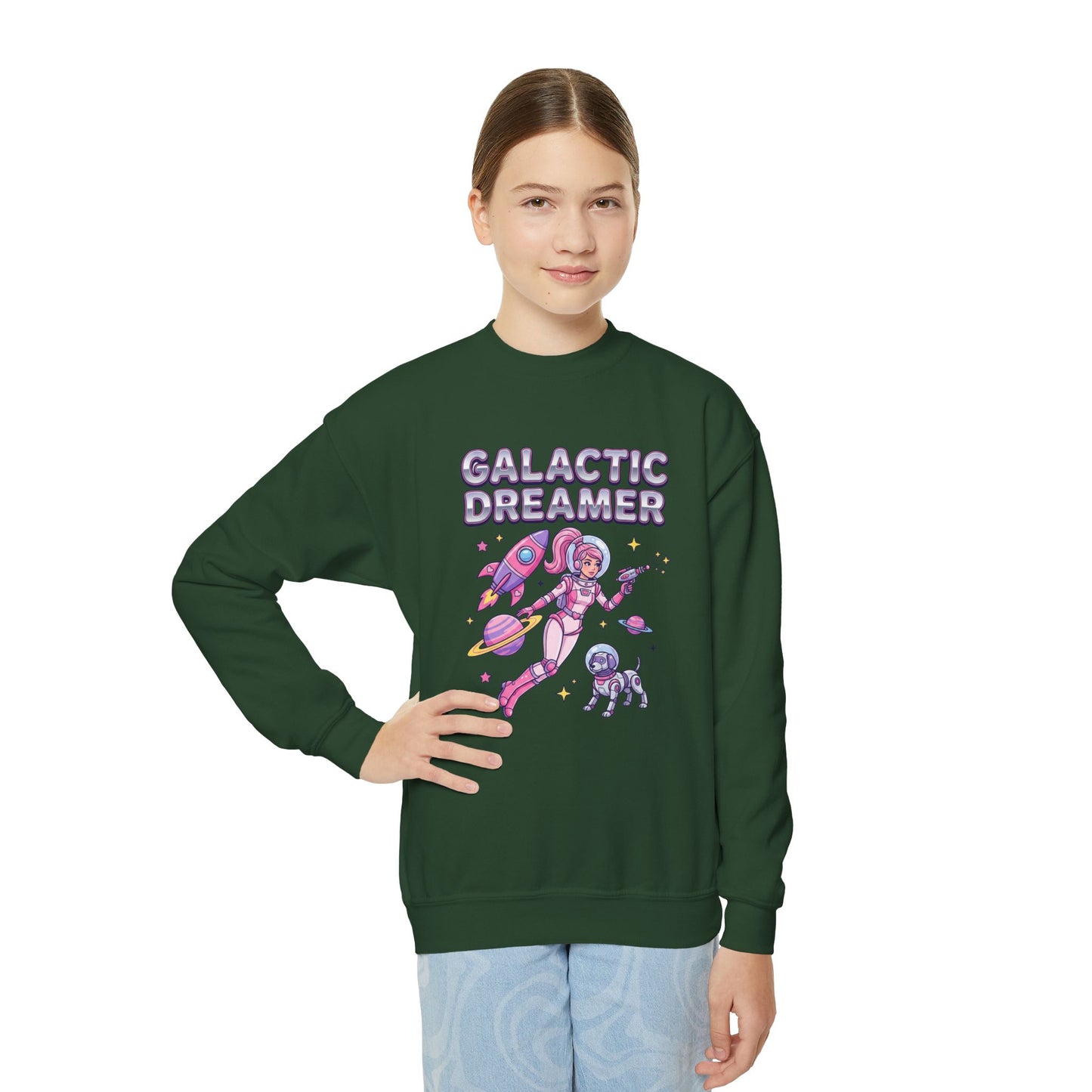 Youth Sweatshirt — "Galactic Dreamer" Astronaut Mermaid Crewneck