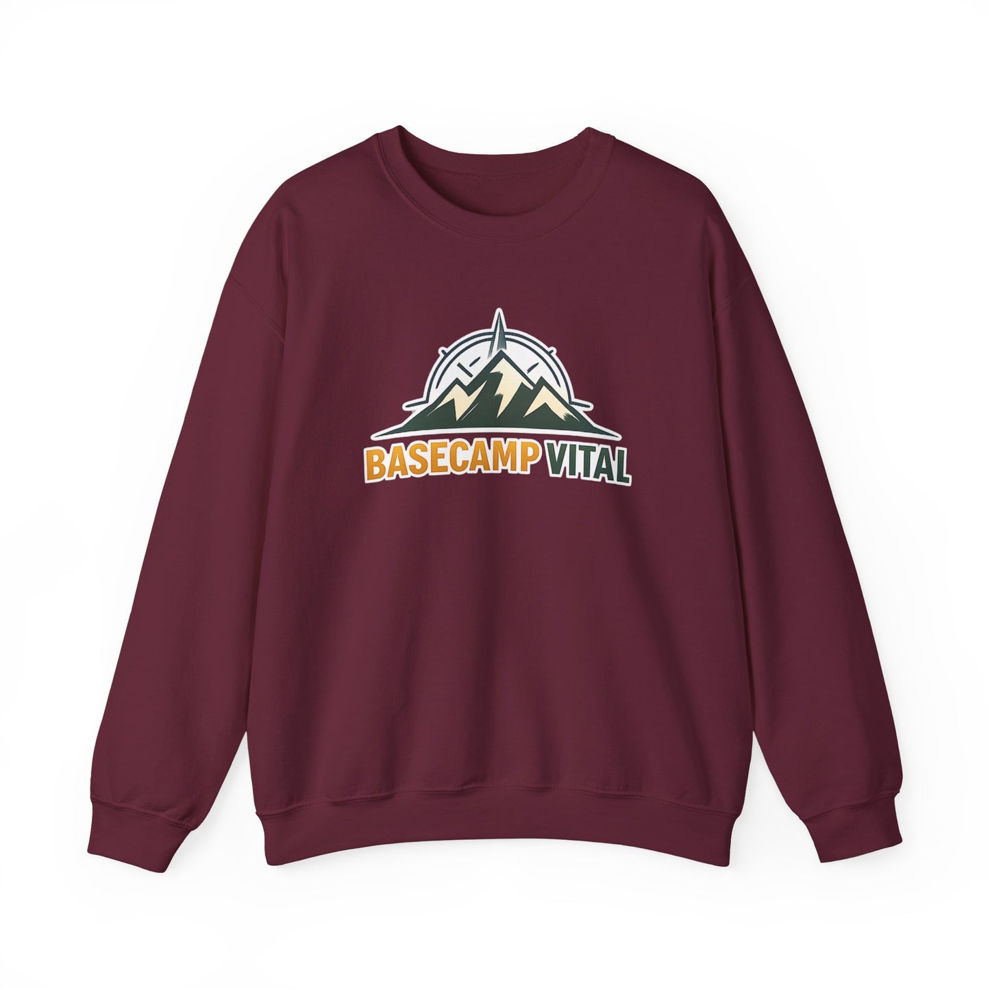 Base Camp Vital Mountain Embroidered Crewneck Sweatshirt | Cozy Hiking & Camping Pullover | 50/50 Midweight  Vital Mountain Crewneck Sweatshirt — Outdoor Adventure Logo Pullover (free shipping)