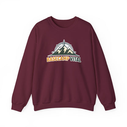 Base Camp Vital Mountain Embroidered Crewneck Sweatshirt | Cozy Hiking & Camping Pullover | 50/50 Midweight  Vital Mountain Crewneck Sweatshirt — Outdoor Adventure Logo Pullover (free shipping)