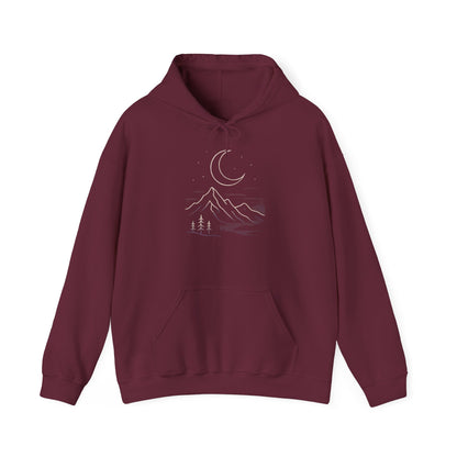 Mountain Moonline Hoodie — base camp vital gear- Minimal Crescent & Peaks Graphic Sweatshirt
