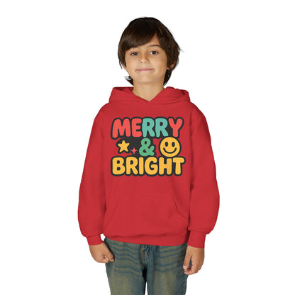 Youth Hoodie — 'Merry & Bright' Colorful Holiday Kids Sweatshirt