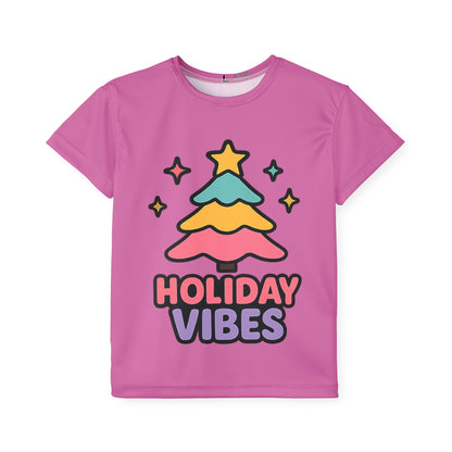 Kids Holiday Vibes Jersey — Cute Pink Christmas Tree Sports Tee