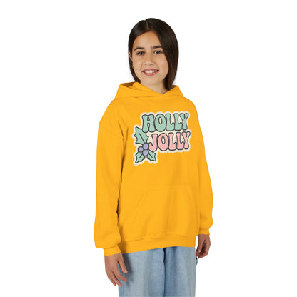Girls Youth Hoodie — 'Holly Jolly' Pastel Christmas Holiday Sweatshirt