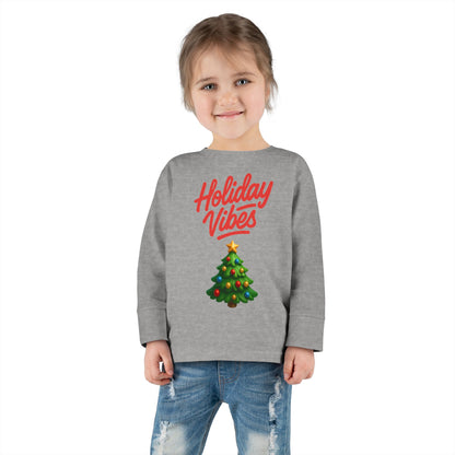 Holiday Vibes unisex Toddler Long Sleeve Tee – Cute Christmas Tree Kids Shirt
