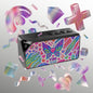 90s Rainbow sticker animal-print pattern (leopard + zebra + tiger), neon colors - Butterfly Heart Bluetooth Speaker — Colorful Rainbow Portable Speaker