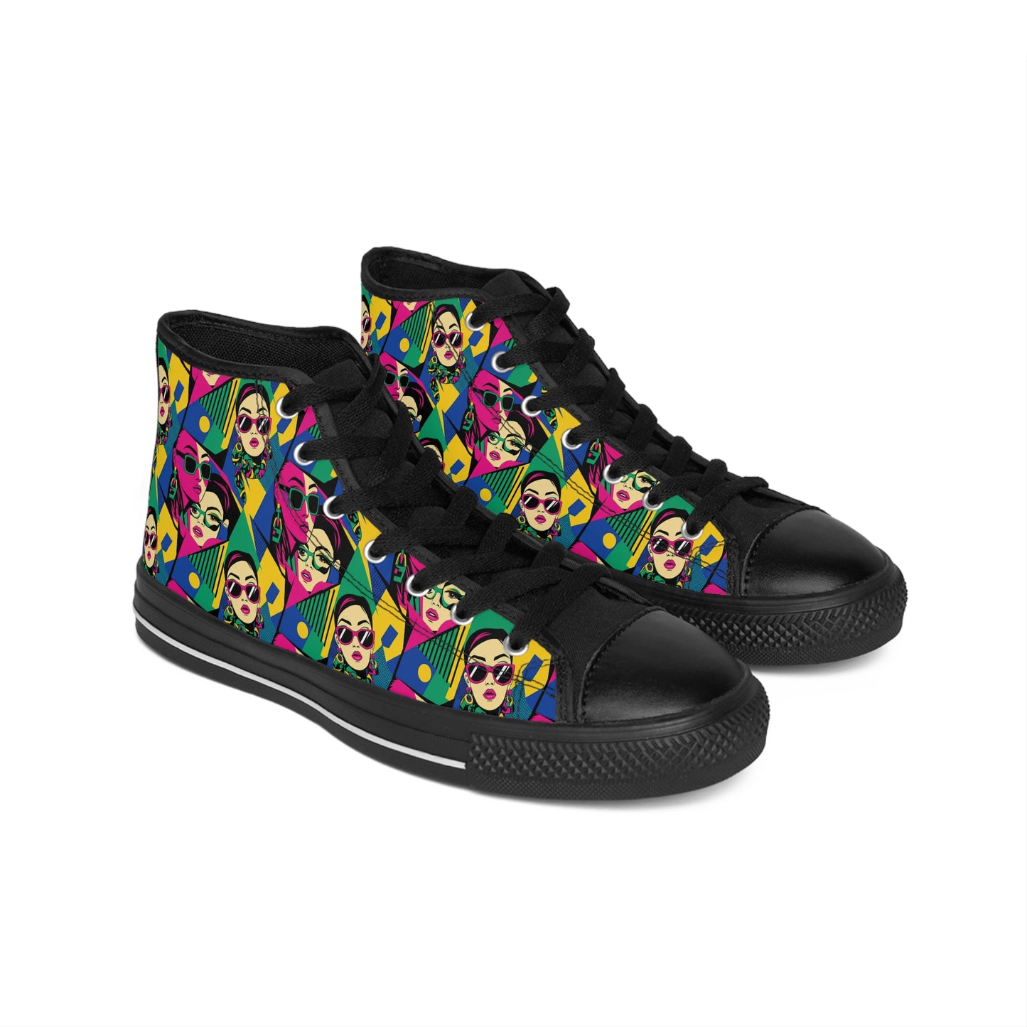 Men's High-Top Sneakers — Bold Pop Art Faces Pattern (free shipping)