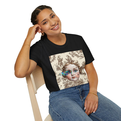 Vintage Doll Face Tee with Glitch Paint Splash