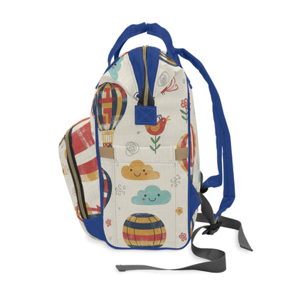 Boho- Hot Air Balloon Baby Diaper Backpack — Multifunctional Nappy Bag with Playful Clouds & Birds