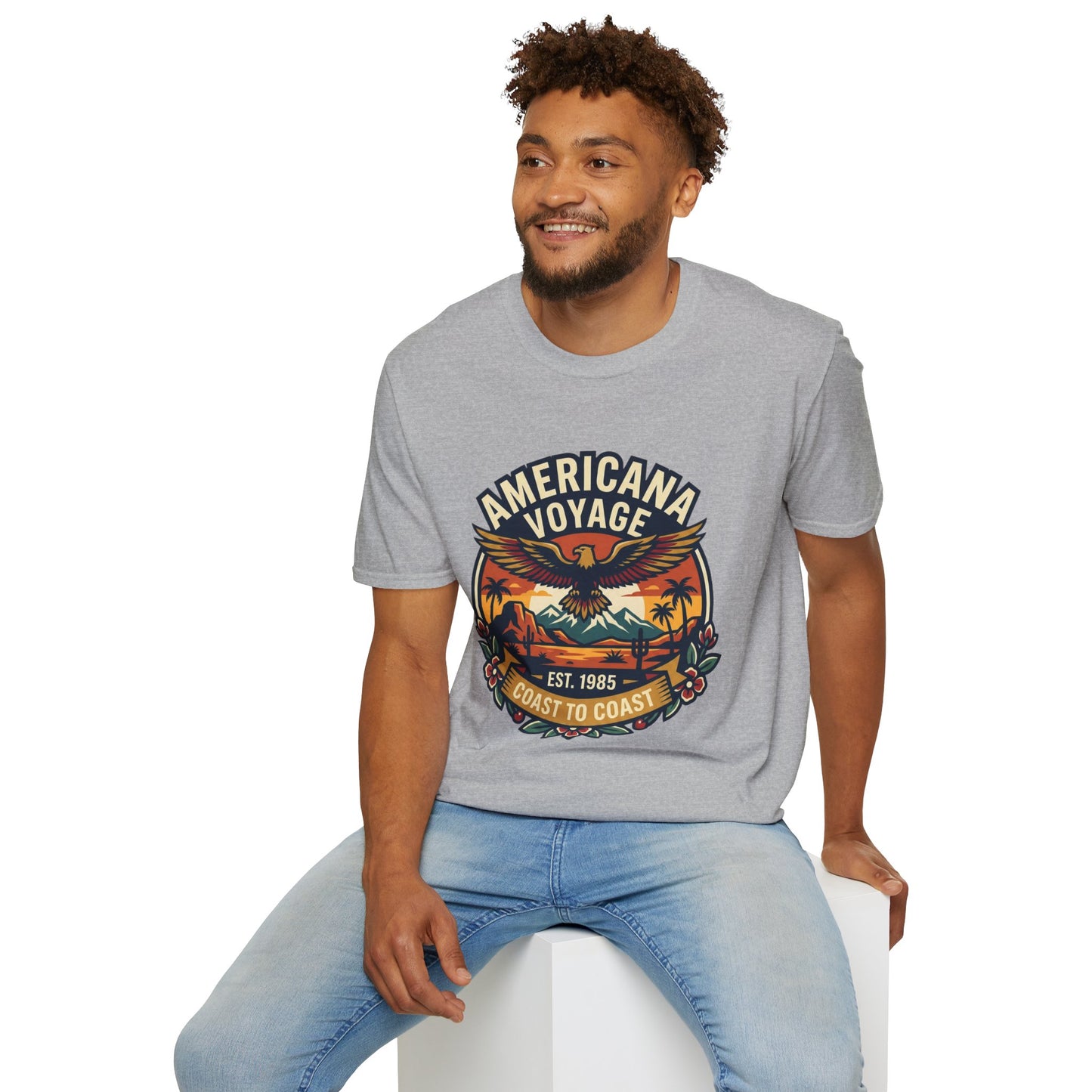 Americana Voyage retro Graphic T-Shirt — Coast to Coast Eagle Sunset