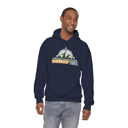 Base Camp Vital Outdoor Fleece Hoodie | Mountain Compass Graphic Pullover | 50/50 Midweight Trail Hoodie  Vital Hoodie  (free shipping)