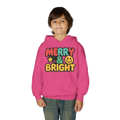 Youth Hoodie — 'Merry & Bright' Colorful Holiday Kids Sweatshirt