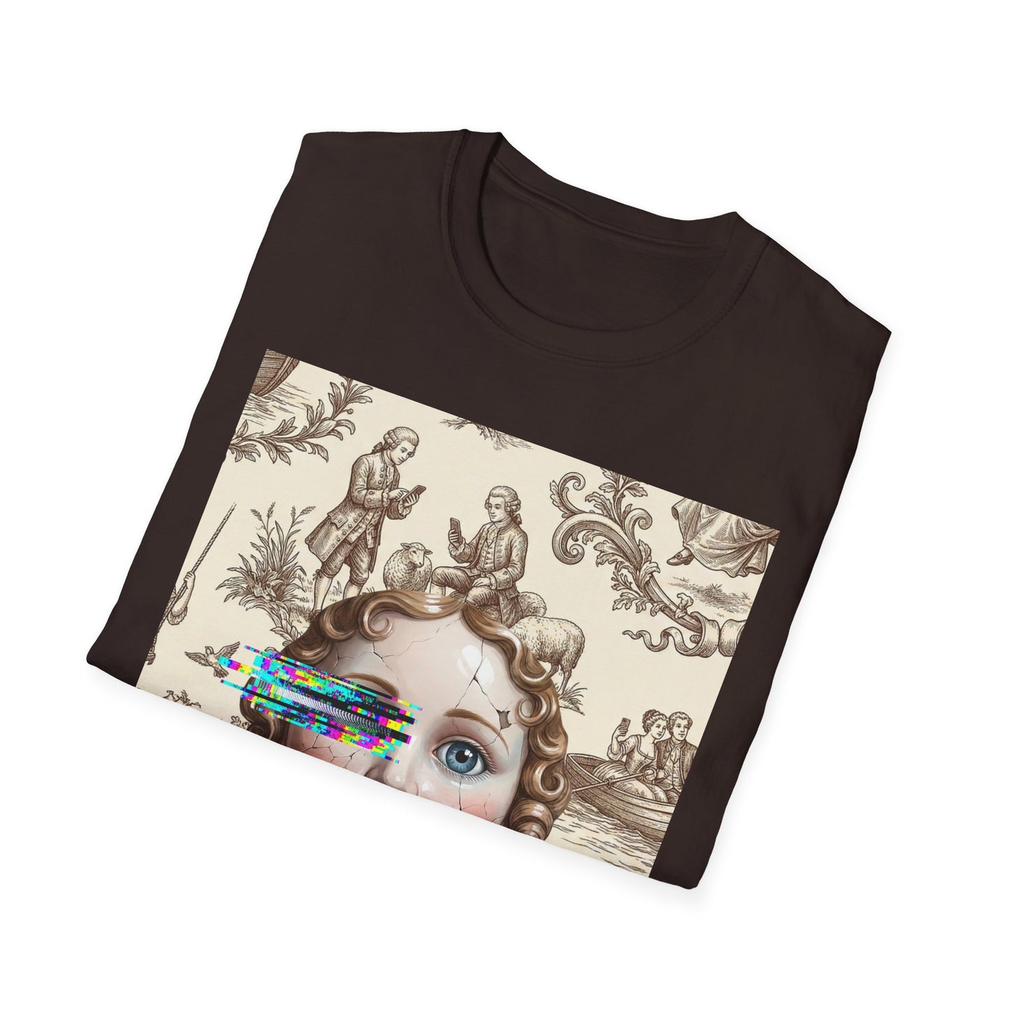 Vintage Doll Face Tee with Glitch Paint Splash
