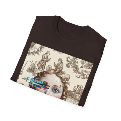 Vintage Doll Face Tee with Glitch Paint Splash
