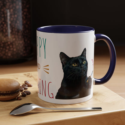 Happy and Dazzling smoking cat Cat Accent Coffee Mug — Cute Black Cat Coffee Cup (11/15oz) (free shipping)
