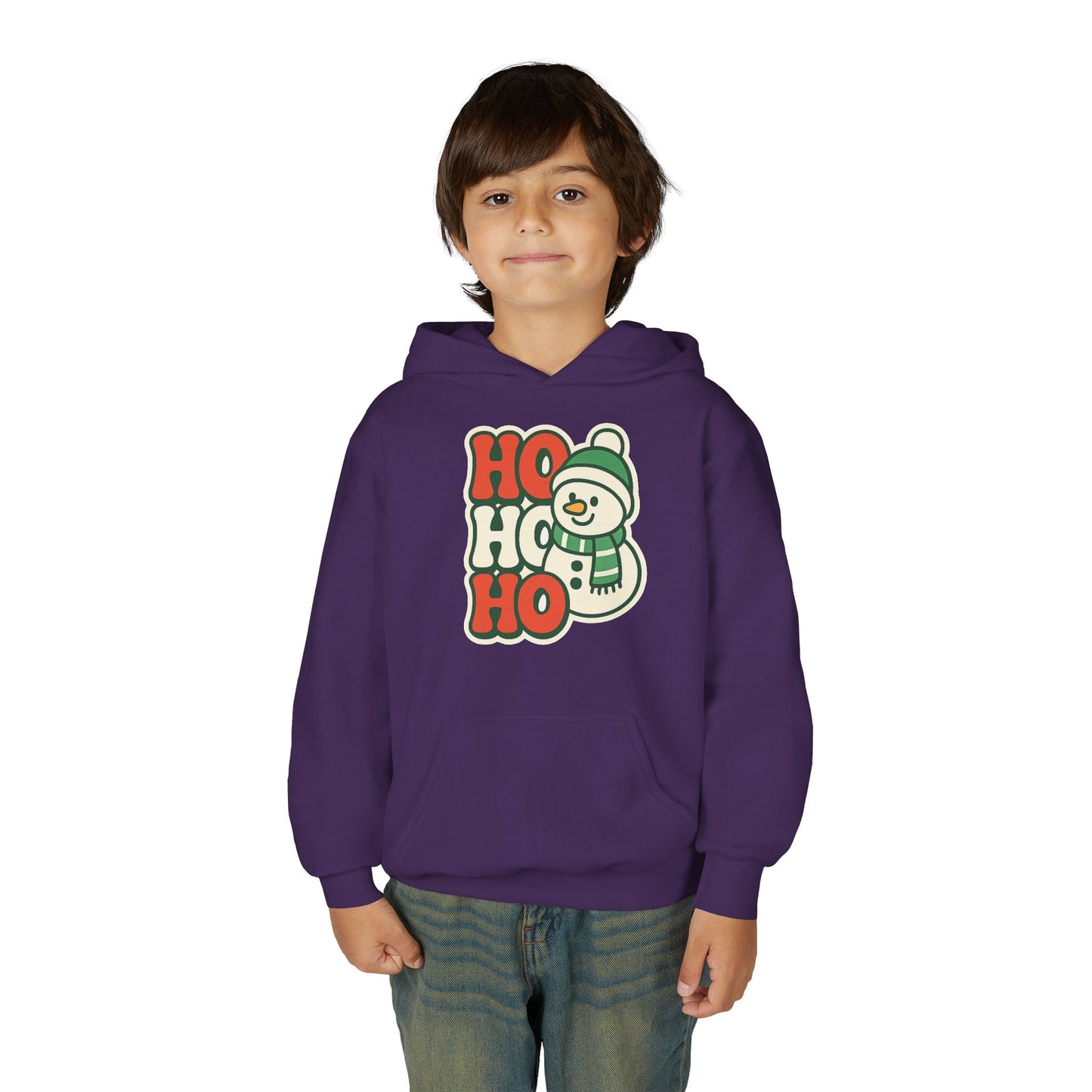 Youth kids Christmas Hoodie - 'HO HO HO' Snowman Holiday Sweatshirt