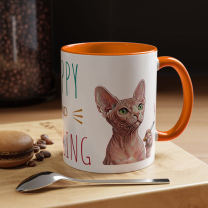 Happy and Dazzling smoking Cat Coffee Mug — Sphynx Cat Accent Mug (11/15oz) (free shipping)