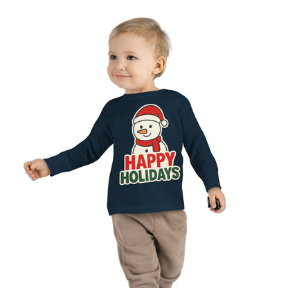 Toddler Long Sleeve Tee — 'Happy Holidays' Snowman Kids Christmas Shirt