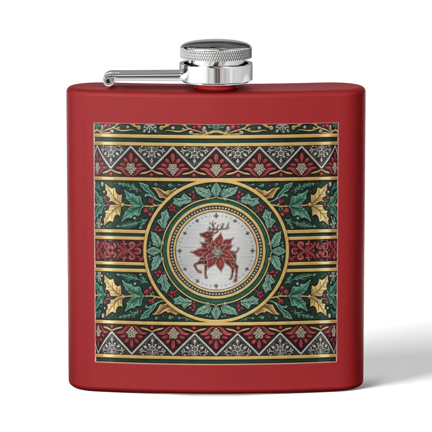 Holiday Poinsettia Flask — 6oz Stainless Steel Christmas Hip Flask (free shipping)