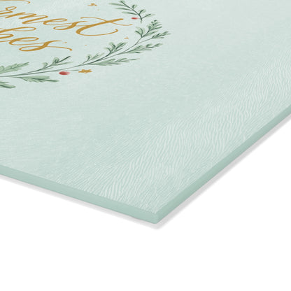 Glass Cutting Board — "Warmest Wishes" Holiday Wreath Decorative Cutting Board