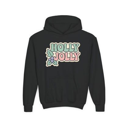Girls Youth Hoodie — 'Holly Jolly' Pastel Christmas Holiday Sweatshirt