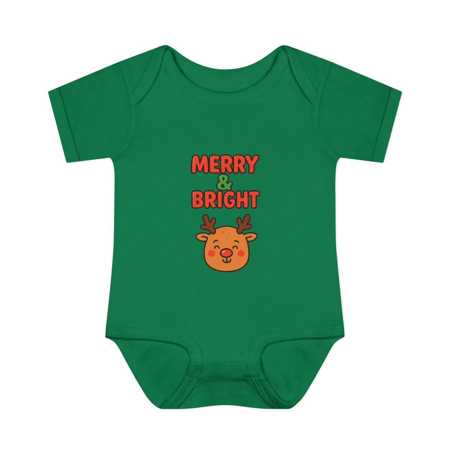 Merry & Bright Baby Bodysuit - Cute Reindeer Christmas Infant Onesie