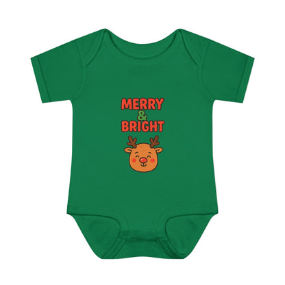 Merry & Bright Baby Bodysuit - Cute Reindeer Christmas Infant Onesie